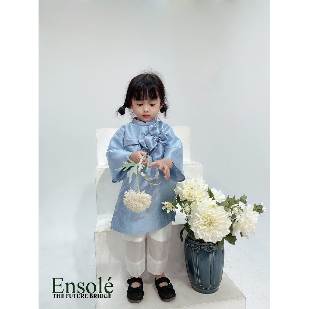 Thiết Kế áo dài tết bé gái, Bộ áo dài tết cho bé gái có nớ trước Ngực cho bé gái xinh xắn - DHK165