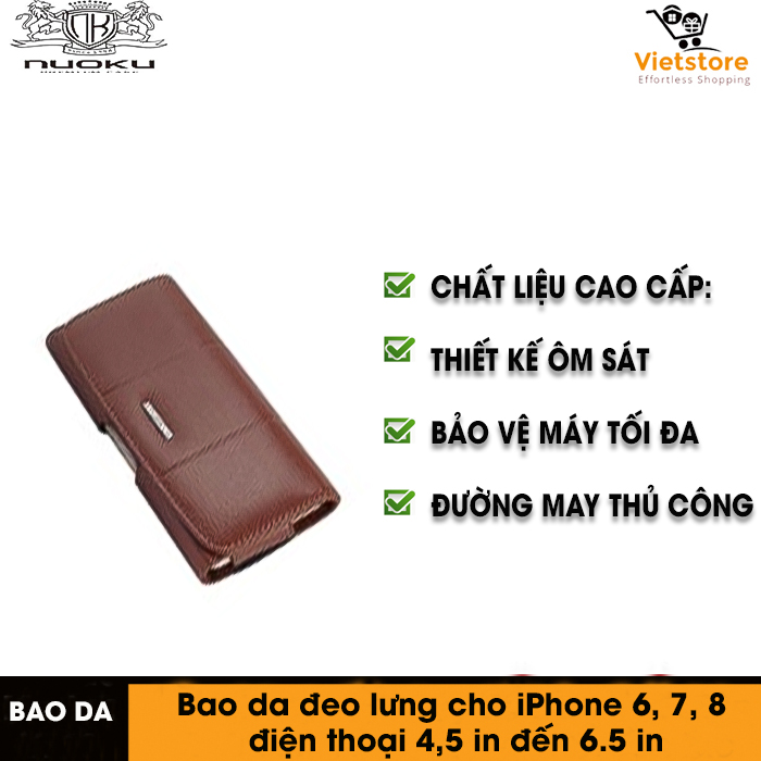 Bao da đeo lưng cao cấp cho iPhone 6, 7, 8 và dòng điện thoại 4,5 in đến 6.5 in  Nuoku nk1006 (Nâu )