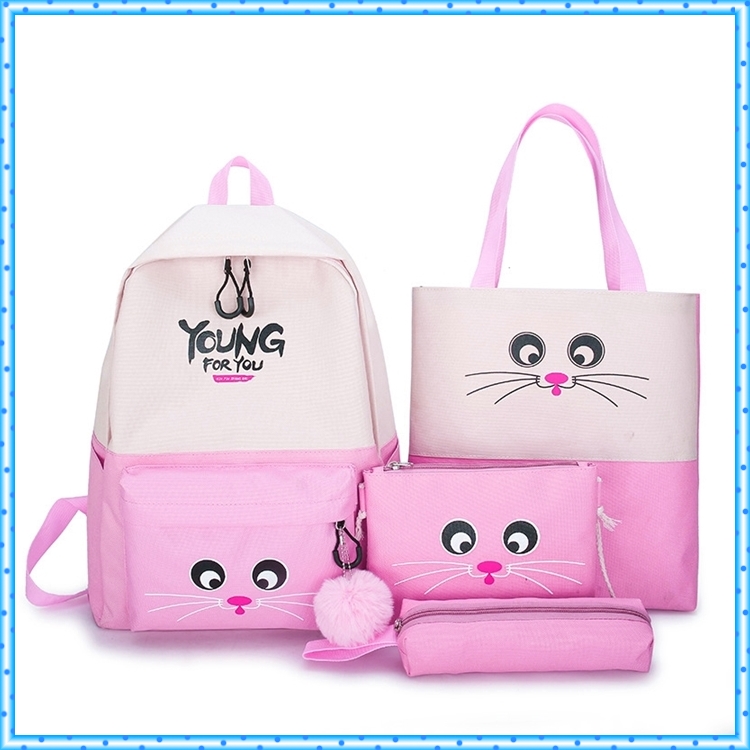 [FREESHIP] Balo nữ ẢNH THẬT Bộ 4 món Balo nữ túi ví MẶT MÈO - Shop Boo Boo