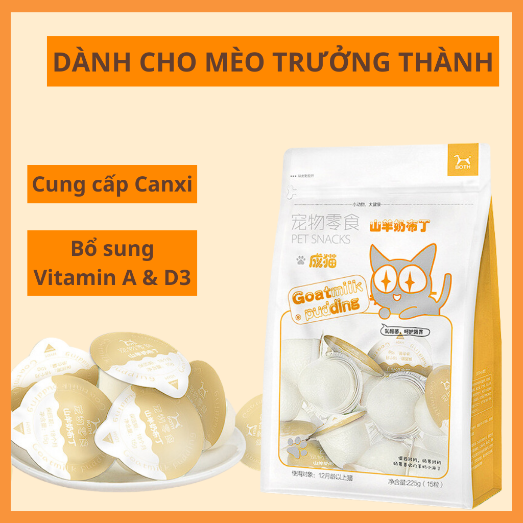 Thạch Pudding sữa dê cho chó mèo Both giàu canxi bổ sung Vitamin Viên 15g