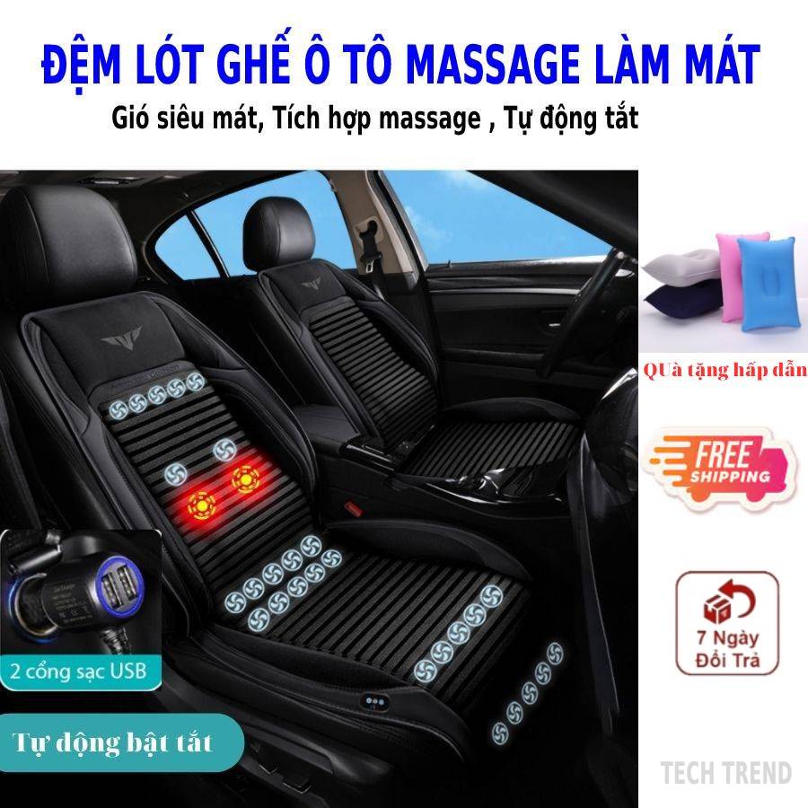 Đệm ghế ô tô massage làm mát thiết kế cảm biến tự động bật tắt, Đệm lót ghế có đệm hơi tựa lưng giúp điều chỉnh tư thế ngồi