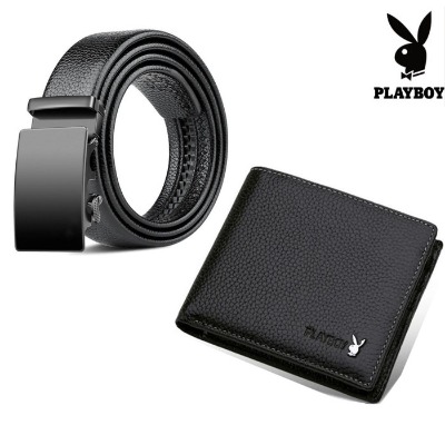 Bộ đôi thắt lưng da ví da trơn nam playboy