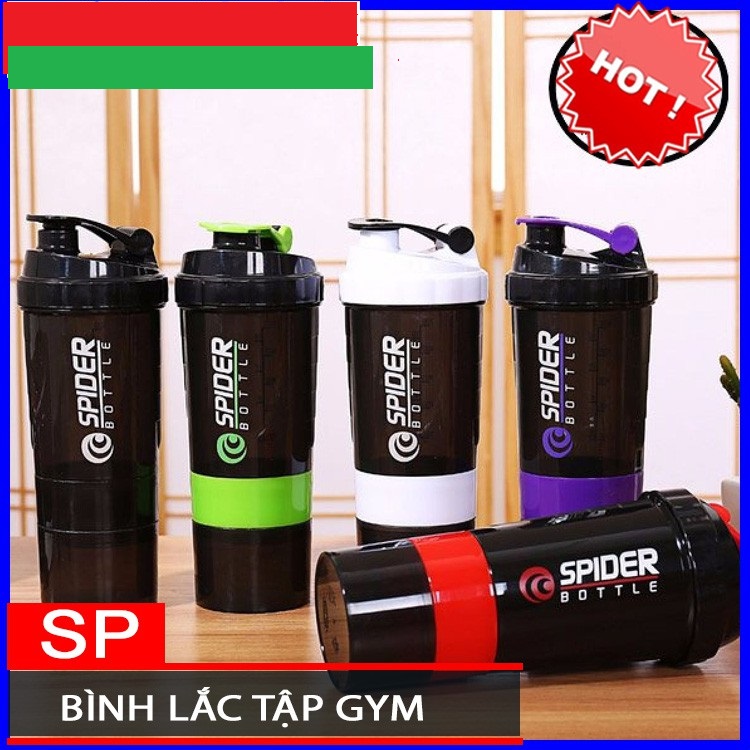 Bình lắc Spider tập gym 3 ngăn 600ml
