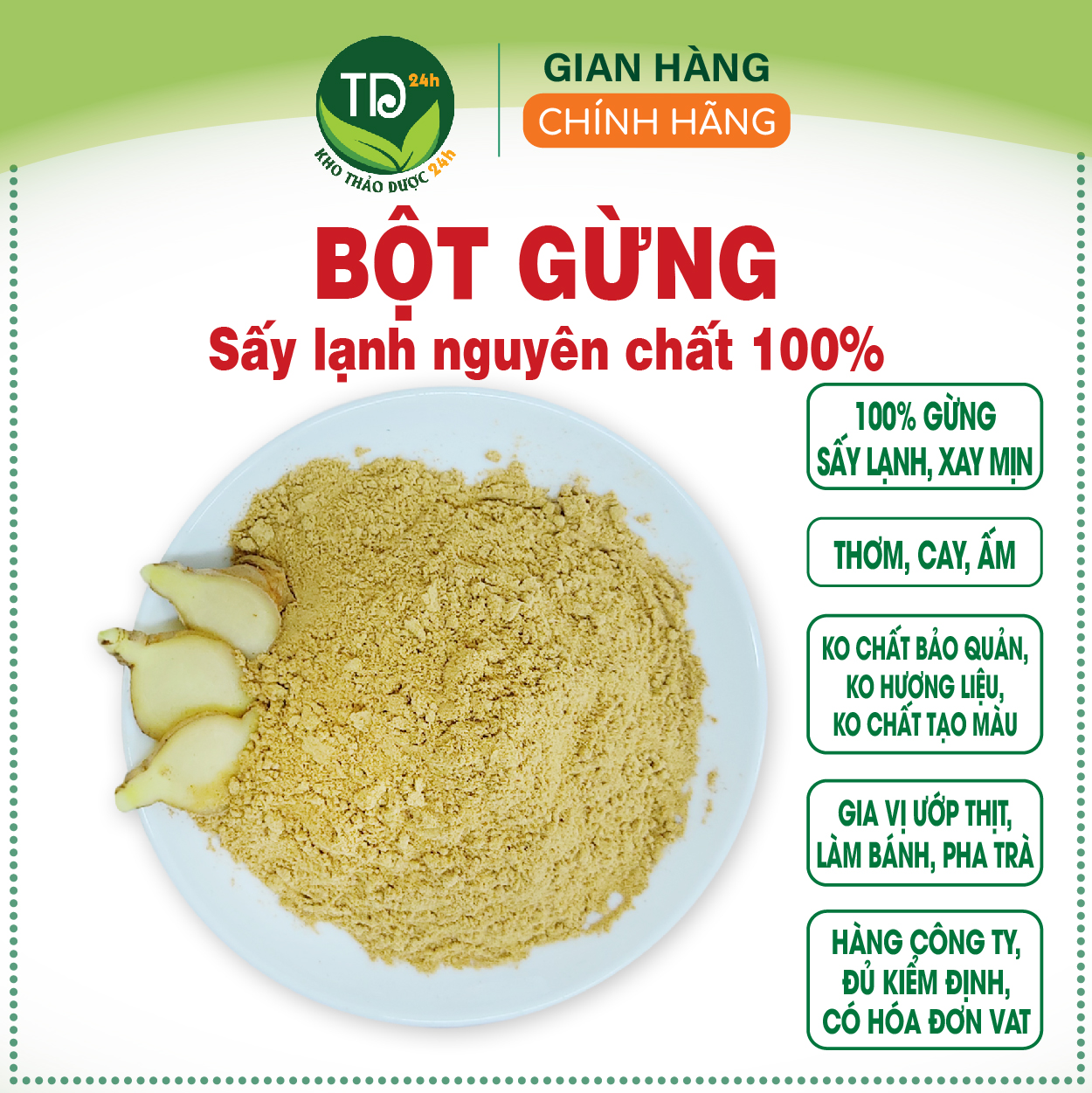 Bột gừng sẻ sấy lạnh nguyên chất 100 gia vị cho nhiều món ăn thơm ngon dùng pha uống giúp làn da khỏe mạnh I Kho Thảo Dược 24h