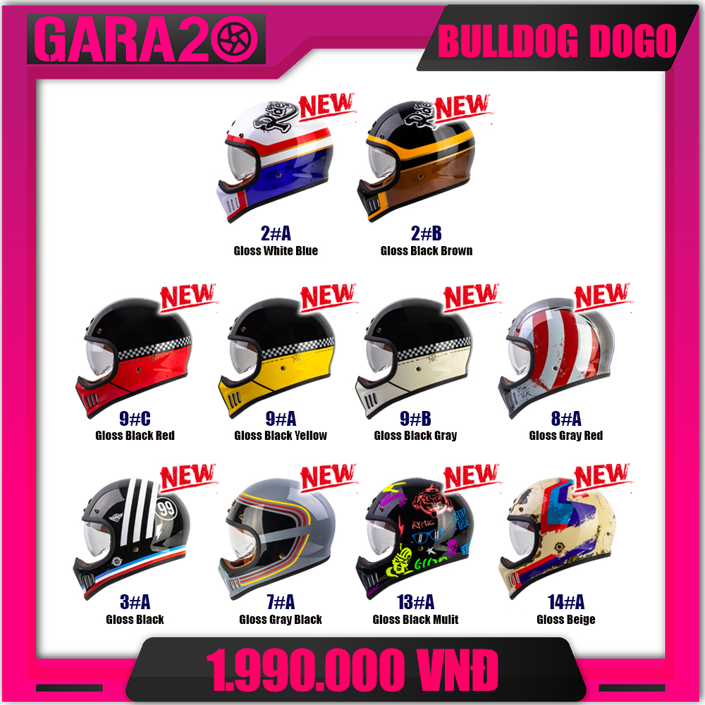 Mũ bảo hiểm fullface cổ điển bulldog dogo tem - gara20