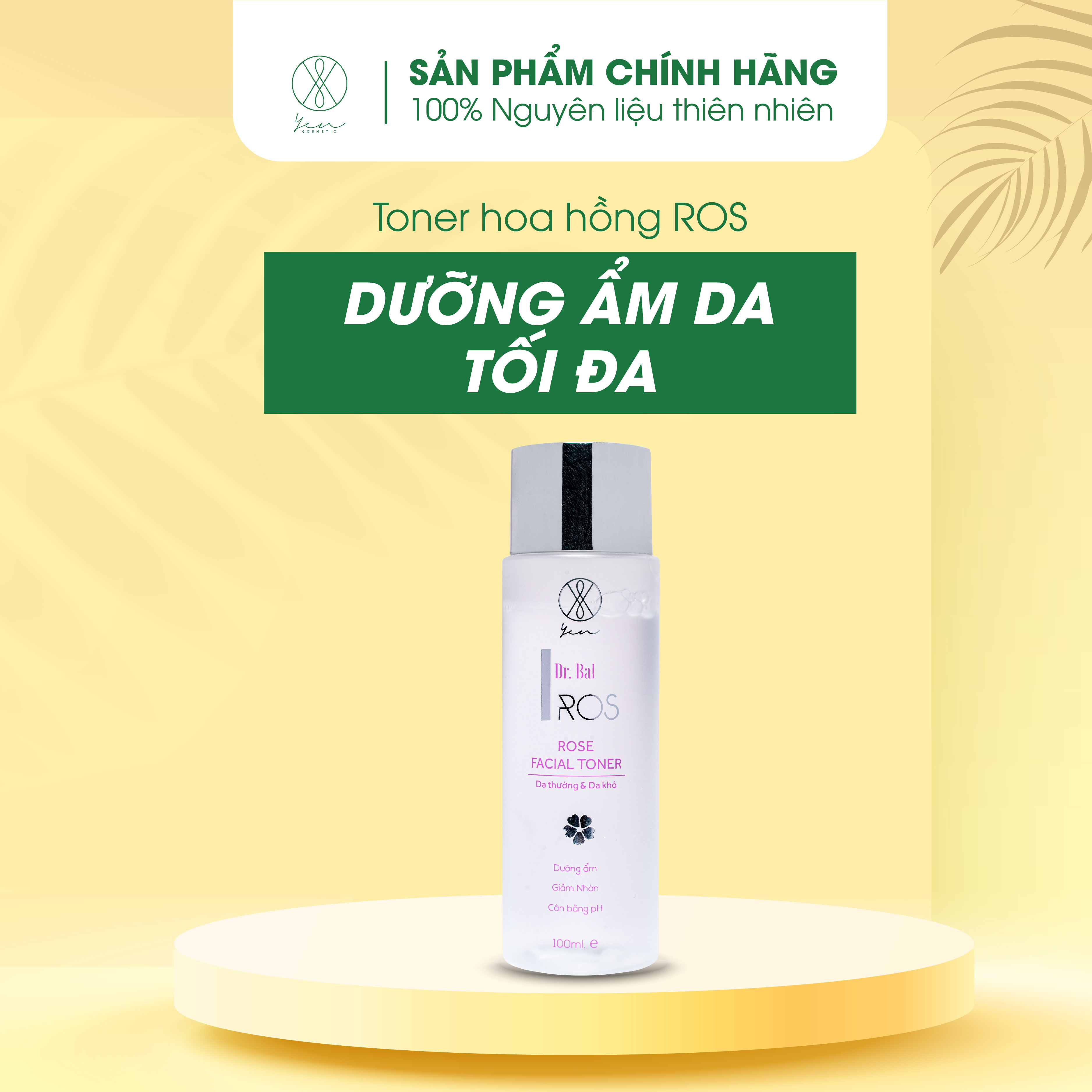 Toner cấp ẩm ros nước hoa hồng dưỡng ẩm cho da khô da thường 100ml - yến yến cosmetic