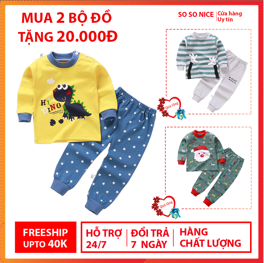 Bộ đồ dài tay cho bé trai và bé gái mặc thu đông, vải cotton sợi bông tự nhiên dày dai đẹp,K02, so so nice