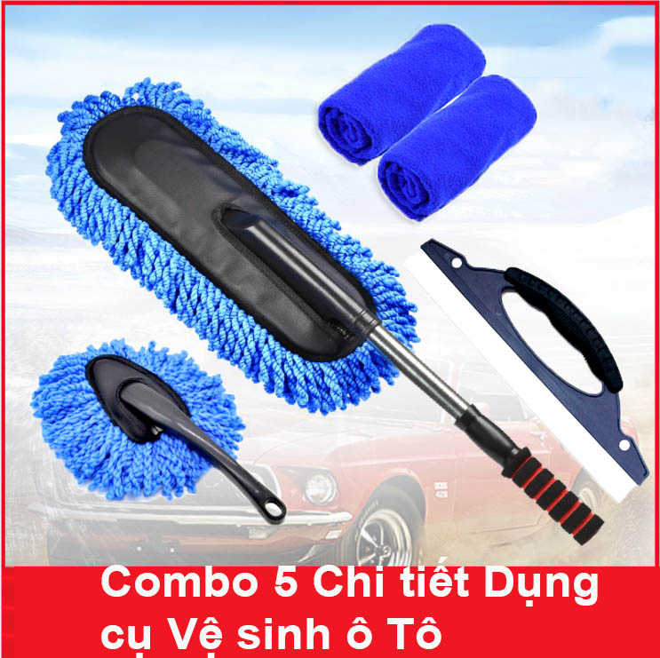Bộ Combo 05 Món Dụng Cụ Vệ Sinh Lau Rửa Ô Tô Đa Năng( Xanh)