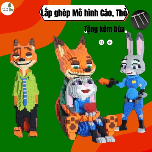 Đồ Chơi Lắp Ráp mô hình Cáo Nick, Thỏ Judy Lắp ghép 3D Nhân Vật Zootopia Và Thỏ Judy Nick, Cáo ôm Th