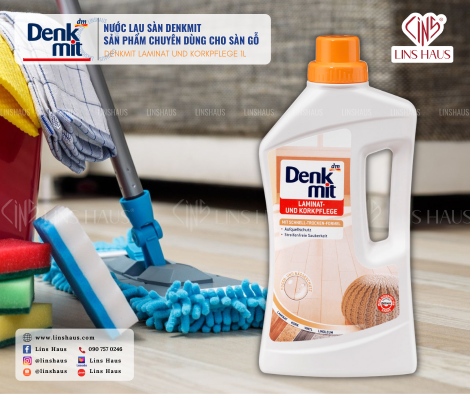 Nước lau sàn & đồ gỗ denkmit laminat und korkpflege 1000ml