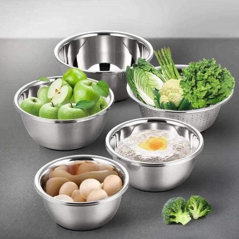 Sét 5 rổ inox_bộ 5 rổ,chậu,tô bằng inox