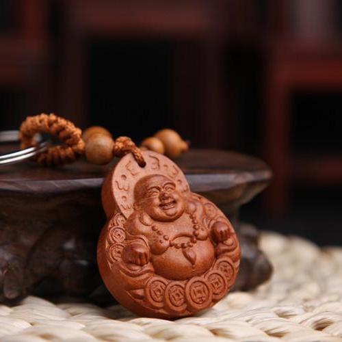 Móc Khóa Gỗ Thủ Công Khắc Hình Phật Di Lặc May Mắn, Tài Lộc Bình An