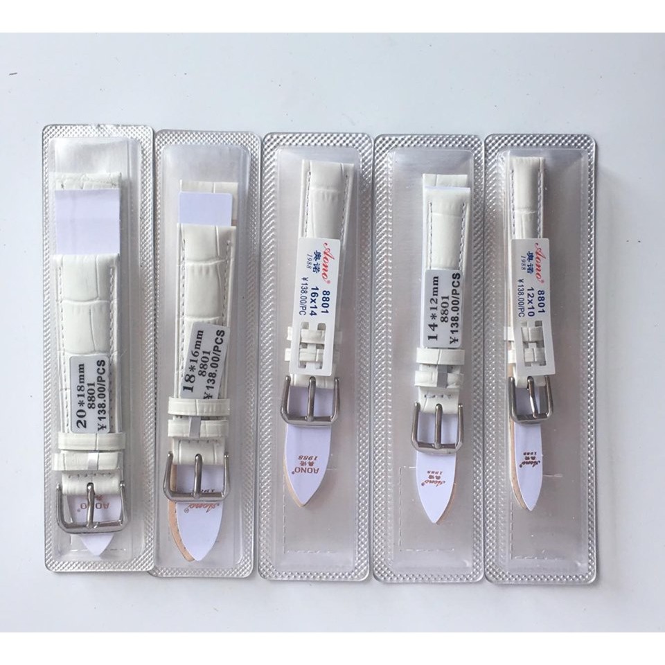 Dây da đồng hồ nữ màu trắng size 12mm,14mm,16mm,18mm,20mm