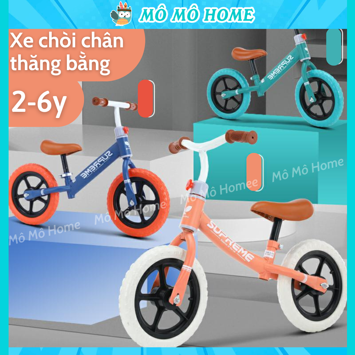 Xe Chòi Chân Thăng Bằng cho bé 2 đến 6 tuổi Khung thép chắc chắn, Có thể điều chỉnh chiều cao của yên xe và tay lái
