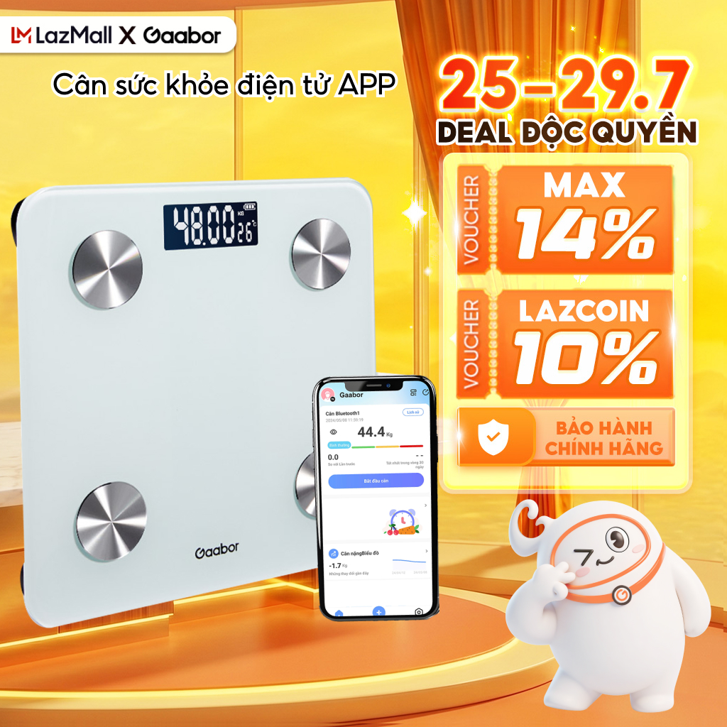 Cân điện tử thông minh Gaabor GWS-M02A cân sức khỏe kết nối bluetooth phân tích 20 chỉ số cơ thể lượng chất khoa học - App tiếng Việt OKOK - Bảo hành 1 đổi 1