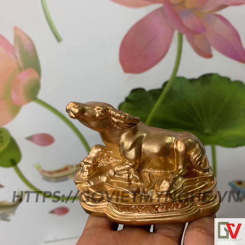 [HCM][Tượng đá con trâu] Tượng đá con trâu trang trí tượng Trâu phong thủy - Chiều cao 8cm - Màu nhũ vàng