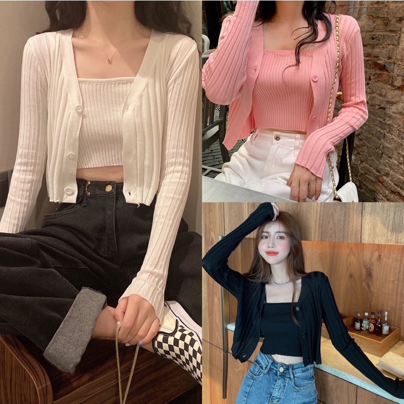 Set Áo khoác mỏng Cardigan kèm áo 2 dây,Set Áo Hai Dây + Áo Khoác Cardigan
