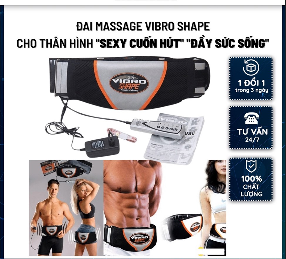Đai massage giảm mỡ bụng nóng và rung Vibro shape - Máy mát xa giảm cân - Đai matxa chăm sóc sức khỏe, Hỗ Trợ Giảm Mỡ Thừa, Massage Toàn Thân, Giảm Mỏi Cơ, Cho Eo Thon Gọn Hơn.Bảo Hành Toàn Quốc