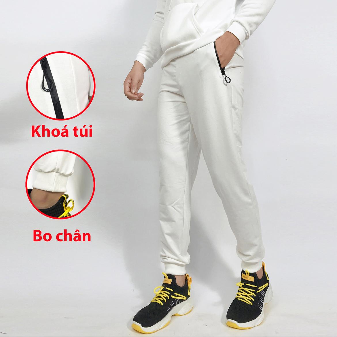 Quần Jogger Nam Màu Trắng chất thun da cá có khoá túi dây rút phong cách thời thượng ( có video và ảnh thật )