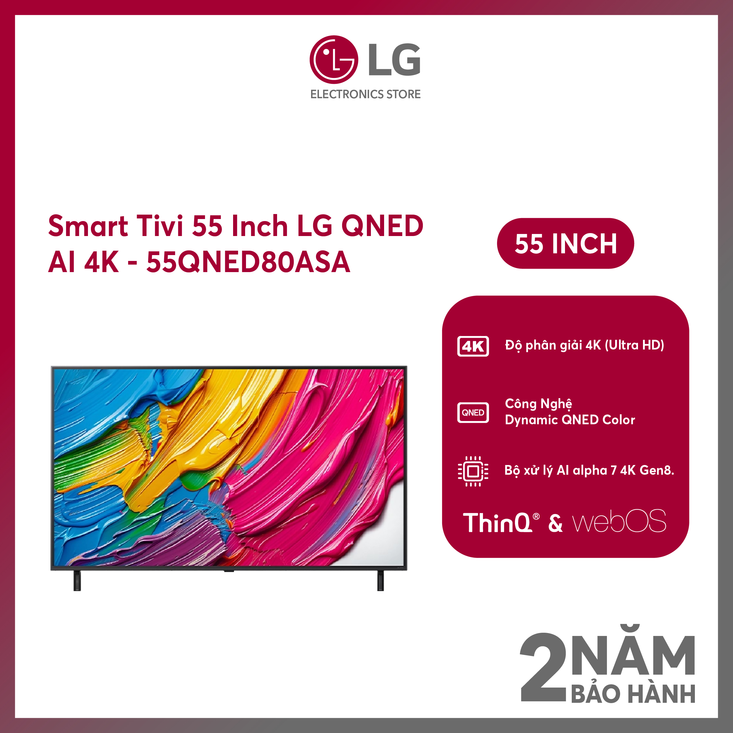 [MODEL 2025][FreeSHIP COD + Lắp Hà Nội] Smart Tivi QNED LG AI 4K 55 inch 55QNED80ASA
