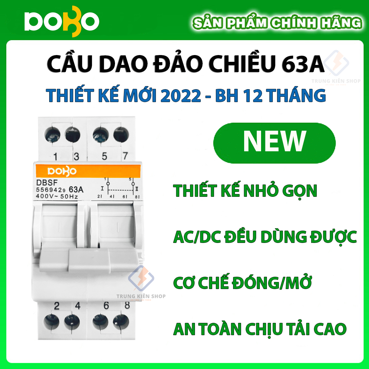 [HÀNG CHÍNH HÃNG] Cầu dao đảo chiều DOBO KOREA 2P 63A - Aptomat đảo chiều DoBo - Thiết kế mới - Hàng Tốt - Sản phẩm bảo hành chính hãng 12 tháng