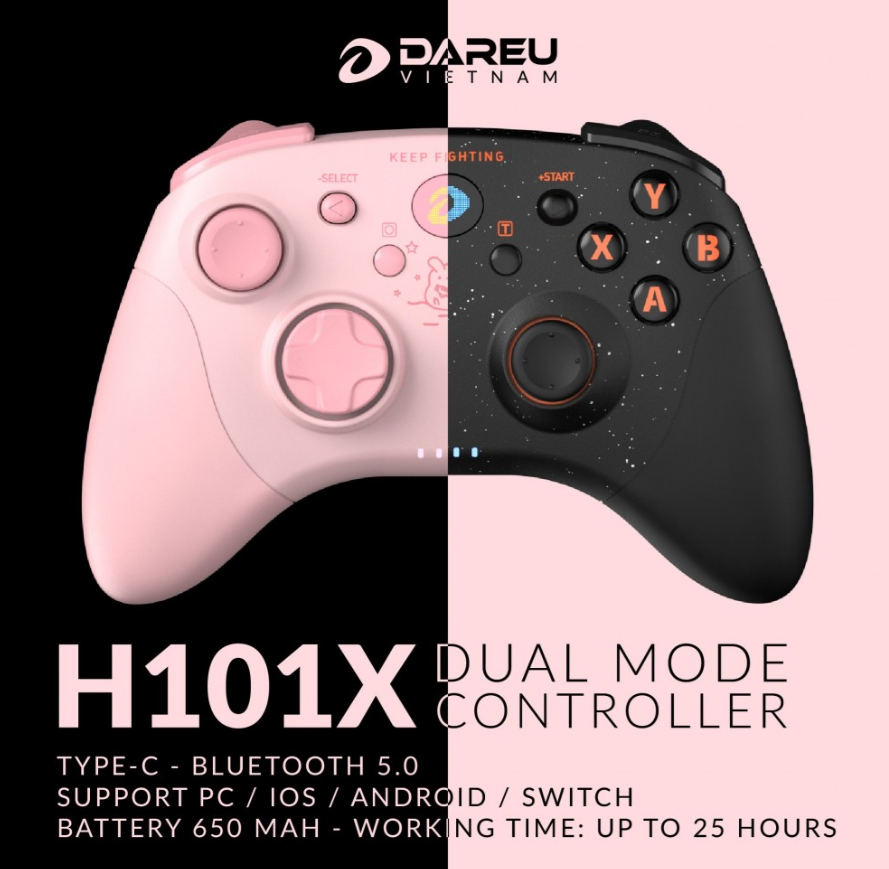 Tay cầm game DareU H101X Wireless Black Pink