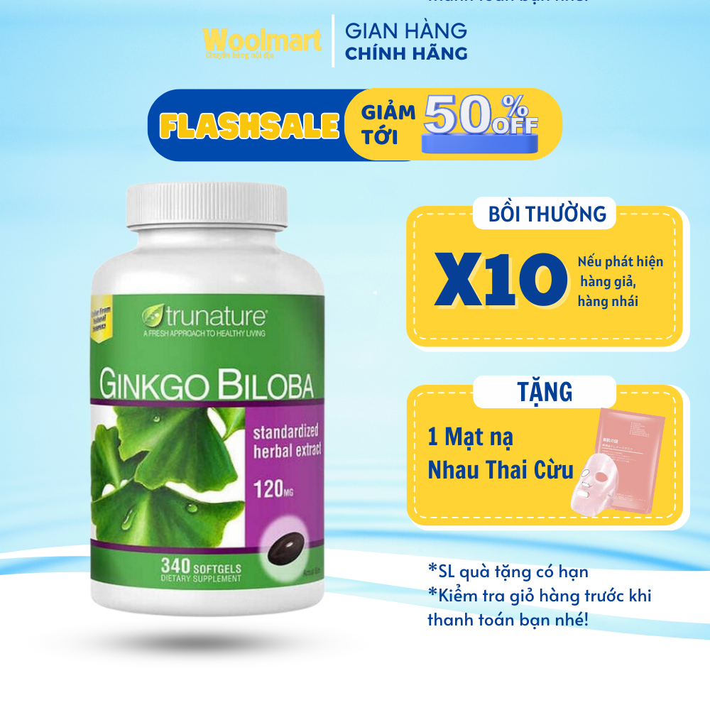 Viên Uống Bổ Não Trunature Ginkgo Biloba, Mỹ Tăng Cường Tuần Hoàn Não