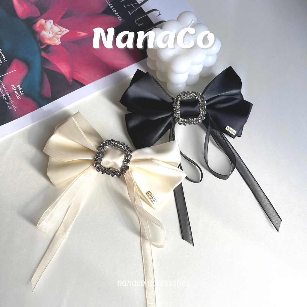 Kẹp tóc nữ nơ đính đá Hàn Quốc tiểu thư, nơ kẹp tóc nửa đầu đẹp hot trend NanaCo Accessories