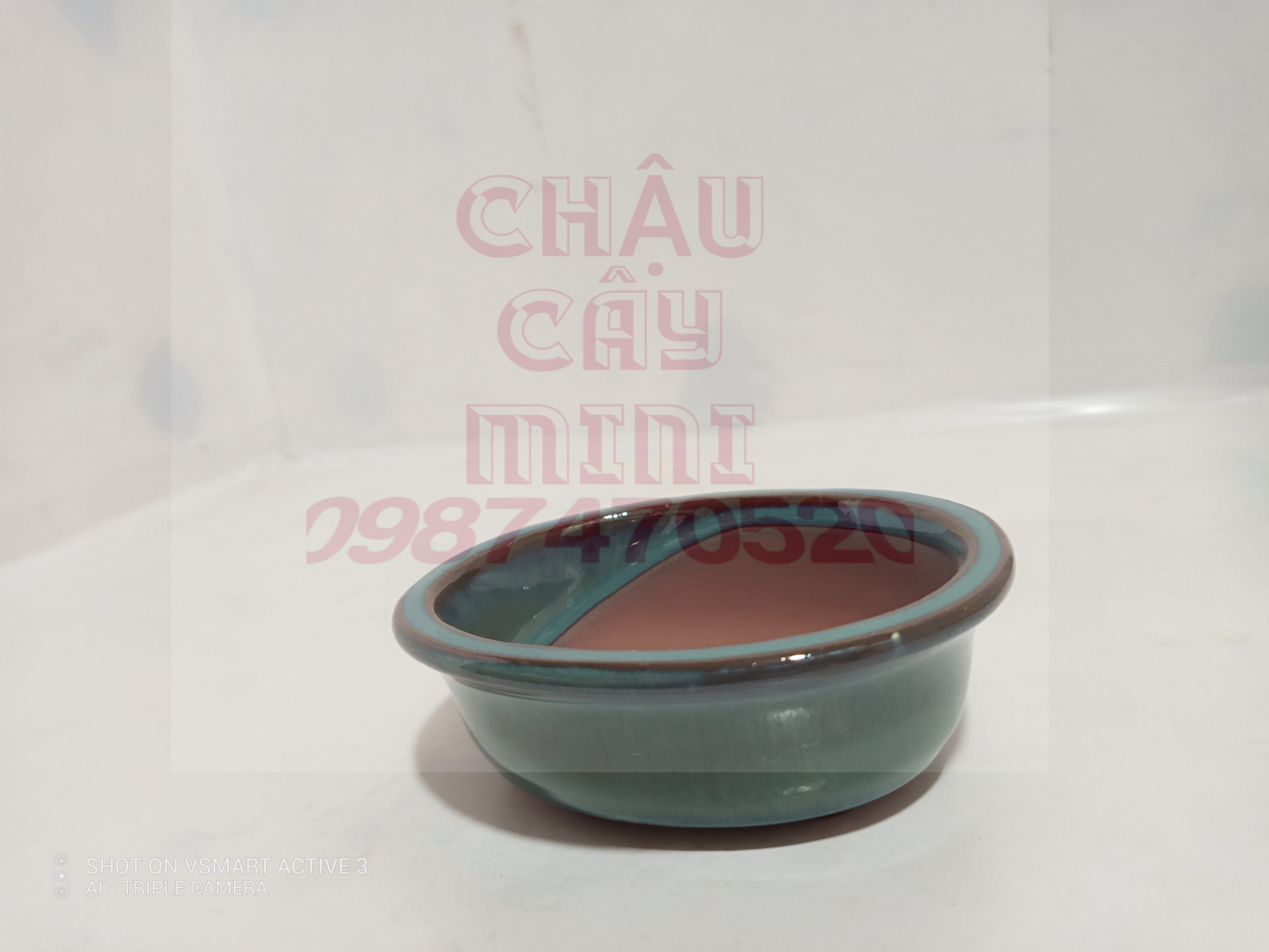 Chậu sứ men xanh ,bầu dục cạn trồng bonsai, sen đá mini, chậu hoa mini