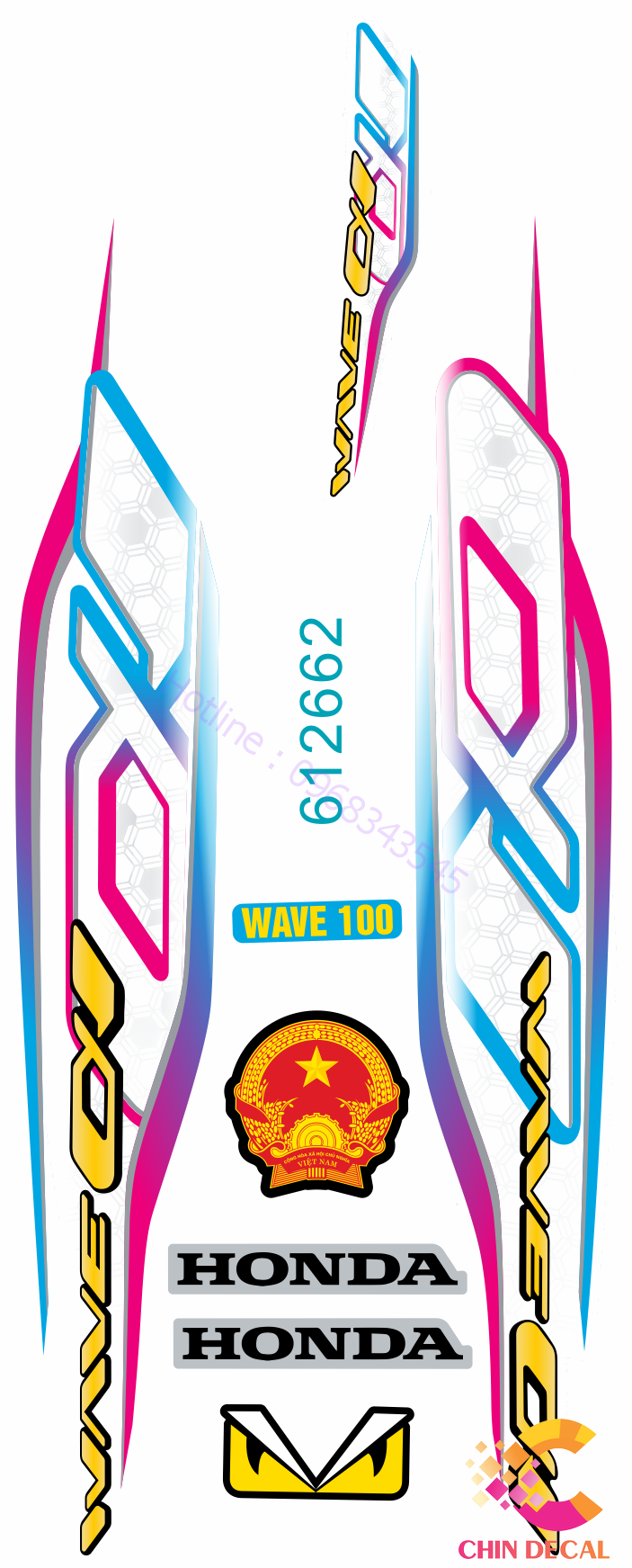 Tem rời WAVE ALPHA 100 & 50cc Mẫu 2021 nhiều lựa chọn màu  (Tem 3 lớp chống nước chống bay màu 612250)