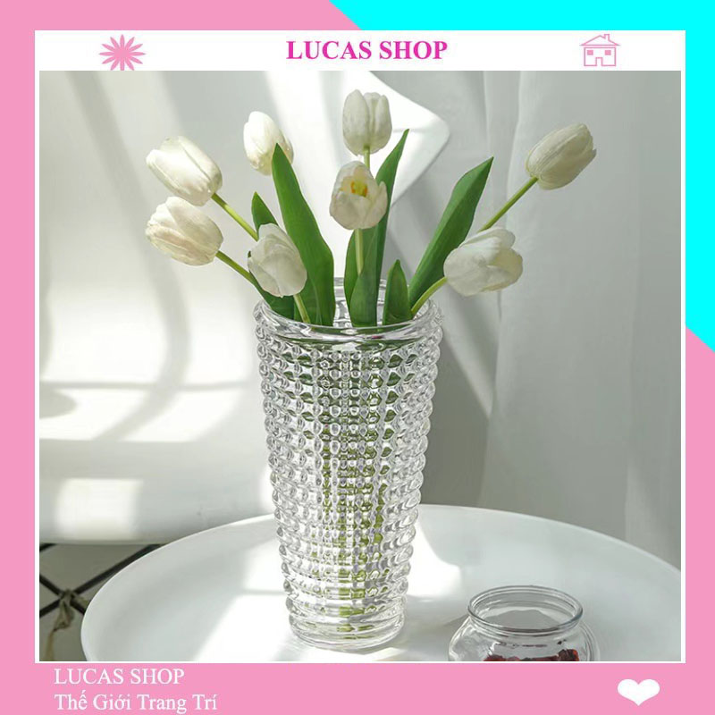 Bình thuỷ tinh cắm hoa lụa, cao cấp, decor theo phong cách lọ hoa thuỷ tinh b033