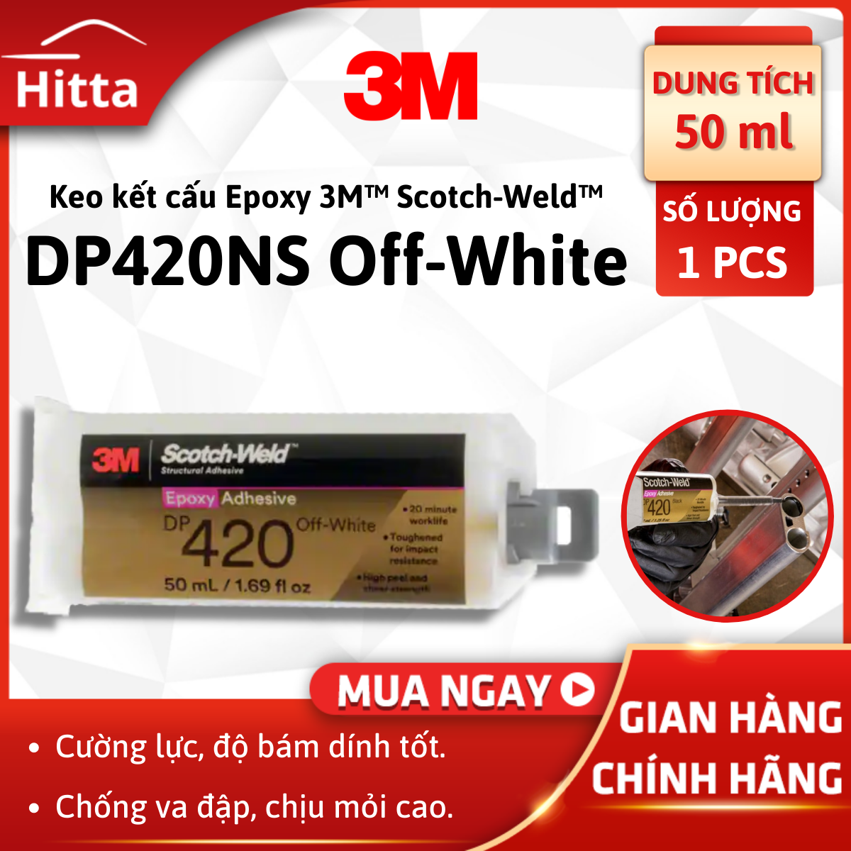 Keo Epoxy 3M Scotch-Weld DP420 Off-White 50ml số lượng 1, keo dán đa năng siêu dính