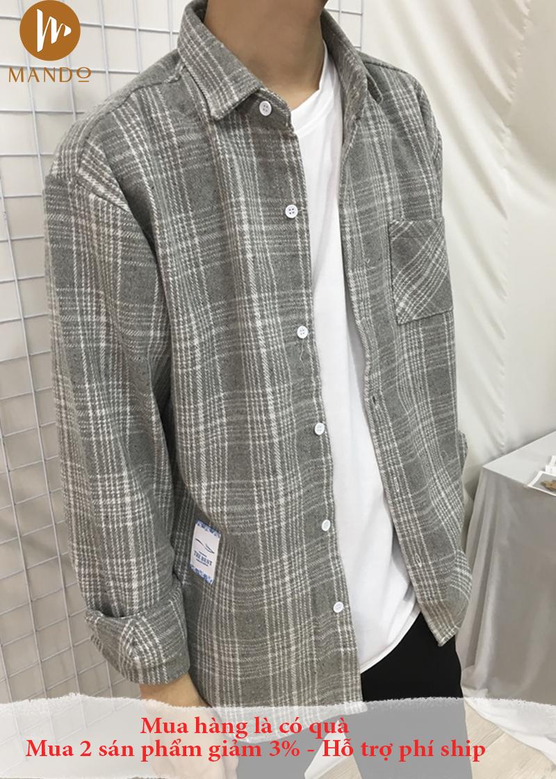 Áo Sơ Mi Flannel Nam Họa Tiết Caro Form Dáng Rộng Áo Khoác Sơ Mi Kẻ Sọc - AKD10( đỏ, xám)