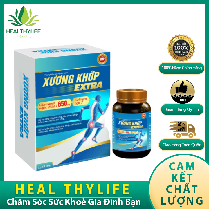 Viên xương khớp extra, giảm đau khớp, thoái hóa cơ xương khớp, đau lưng, hộp 60 viên healthylife pharmar
