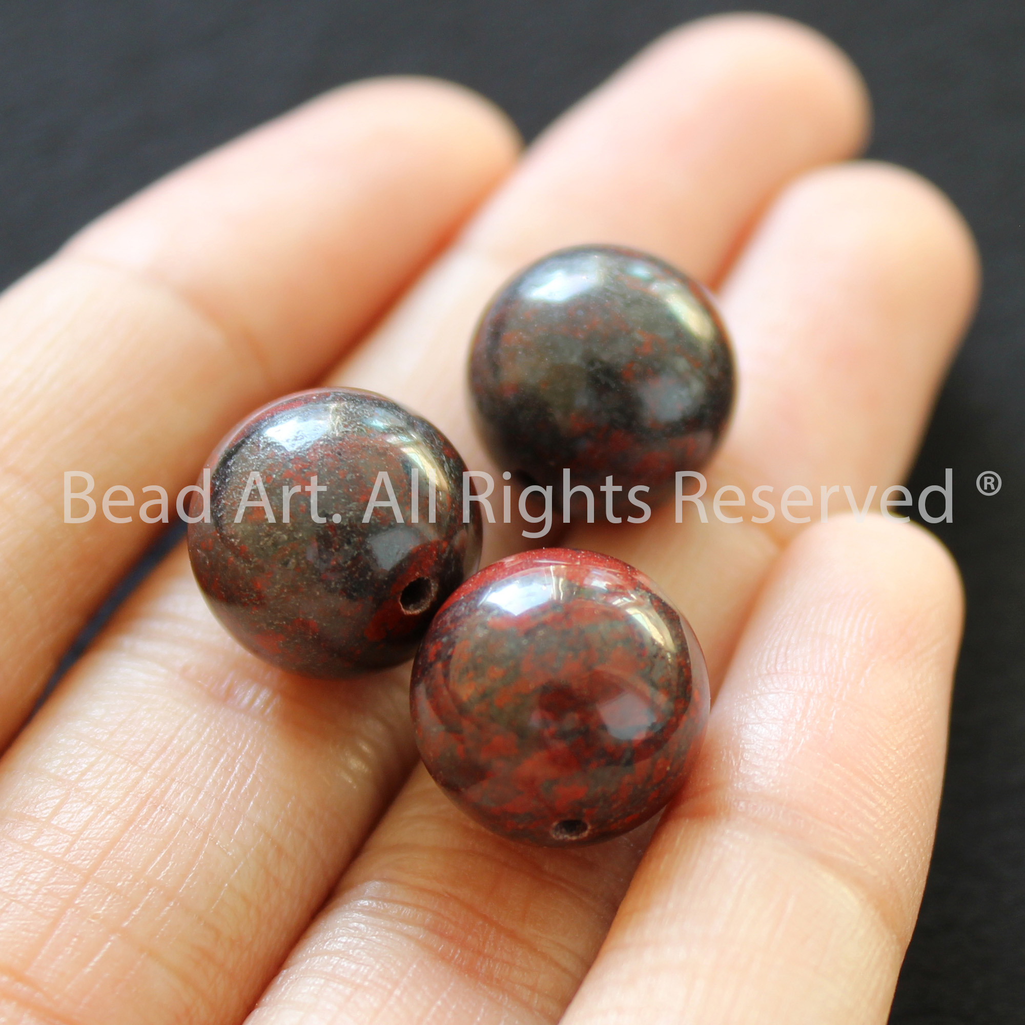 [3 Hạt] Đá Dark Red Jasper Tự Nhiên 12MM Màu Nâu Đỏ, Đá Phong Thuỷ, Chuỗi Hạt, Mệnh Hoả, Thổ - Bead Art