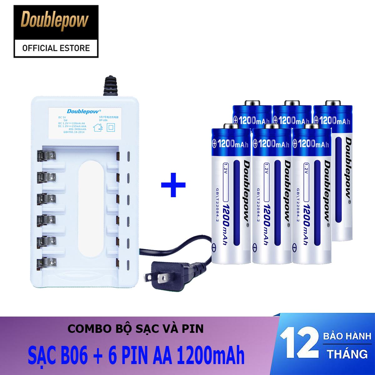 Combo sạc pin 6 cổng b06 và 06 viên pin sạc aa 1200mah - doublepow