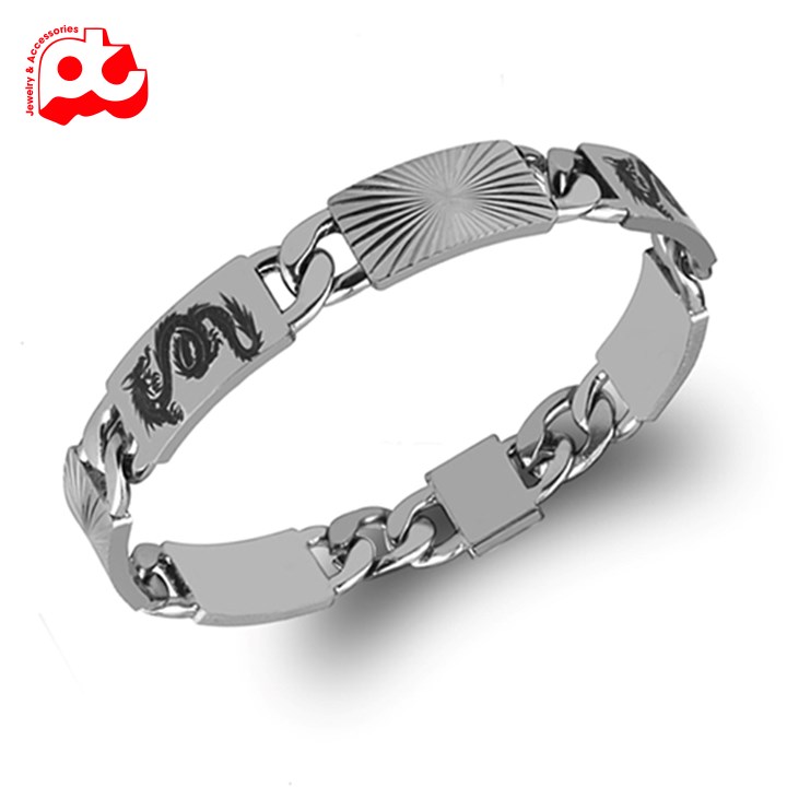 LẮC TAY NAM INOX KIỂU LẶC CÁCH ĐIỆU CHẠM RỒNG trangsucpt màu trắng thép không gỉ PTLTNA118