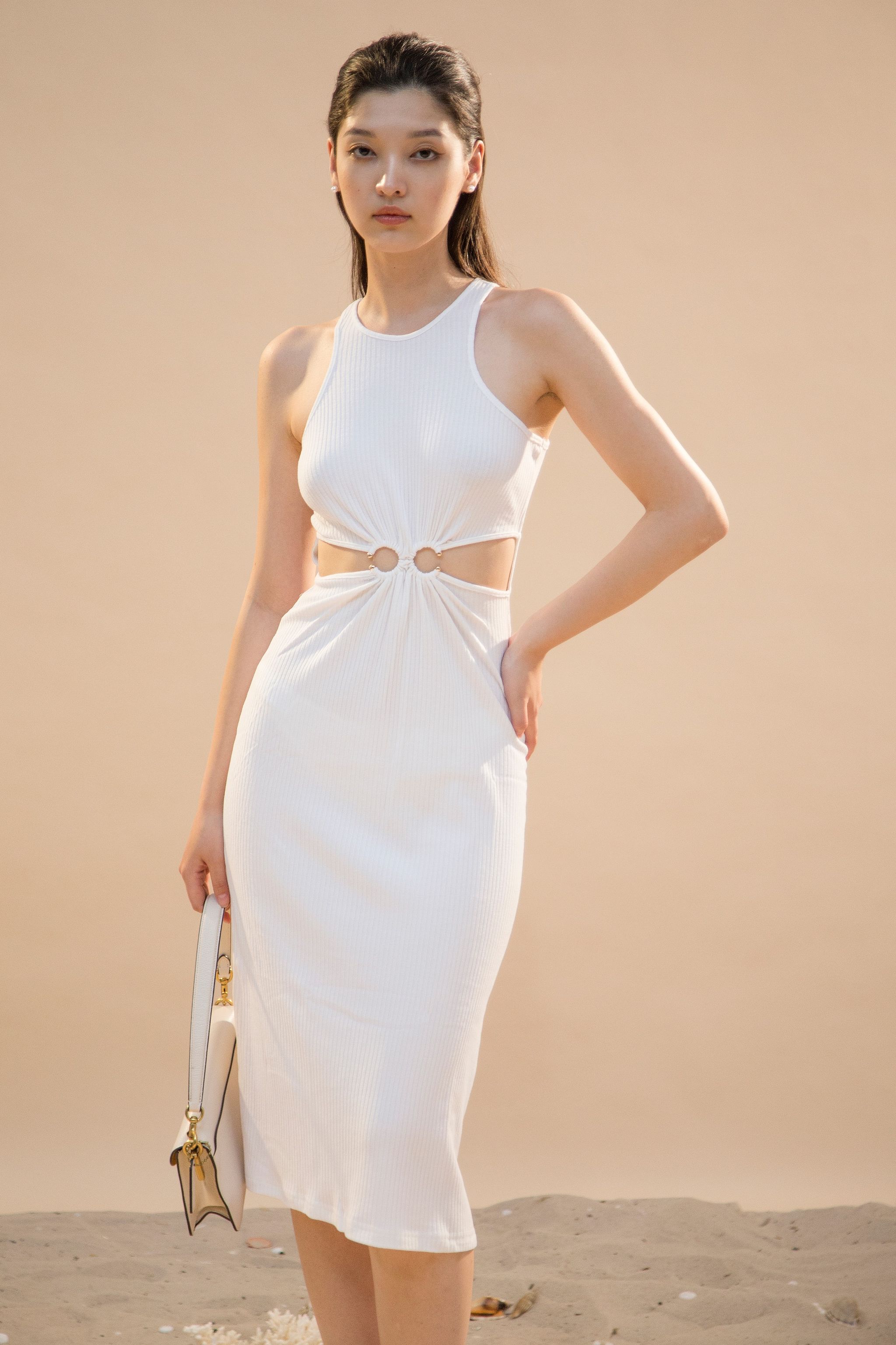 Đầm thun gân cutout eo - edini - d1531
