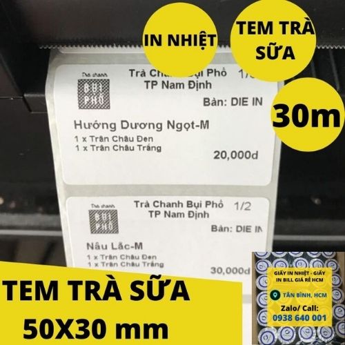 Cuộn Giấy in tem Trà Sữa 50x30 mm - 5 cuộn
