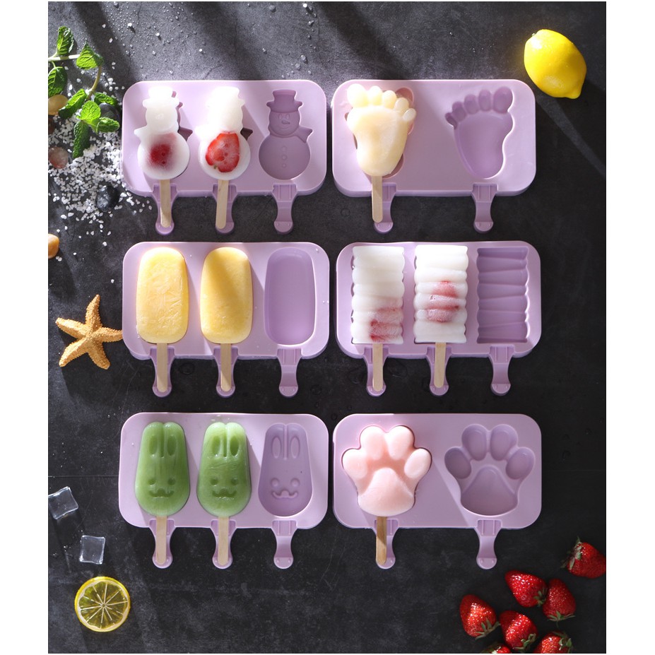 [HCM]KHUÔN LÀM KEM SILICON CÓ NẮP ĐẬY TẶNG KÈM 50 QUE