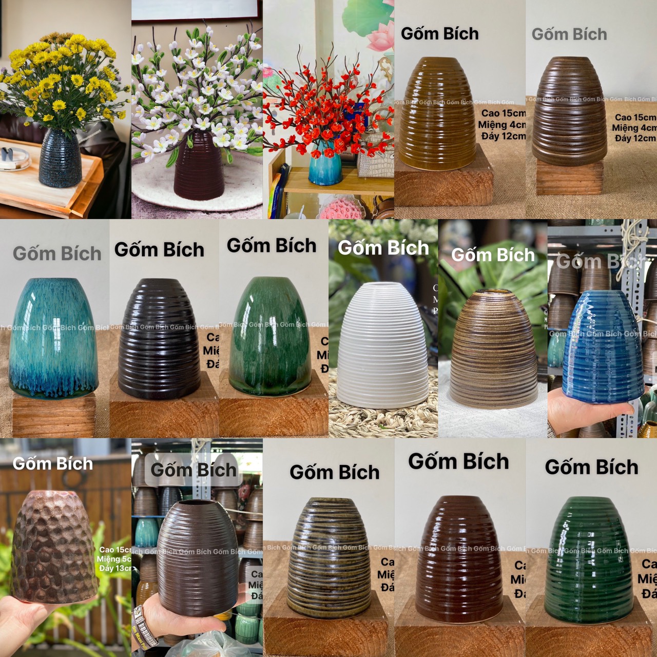 Bình hoa dáng chuông nhỏ lọ hoa mini để bàn decor trang trí đẹp gốm sứ bát tràng - gốm bích