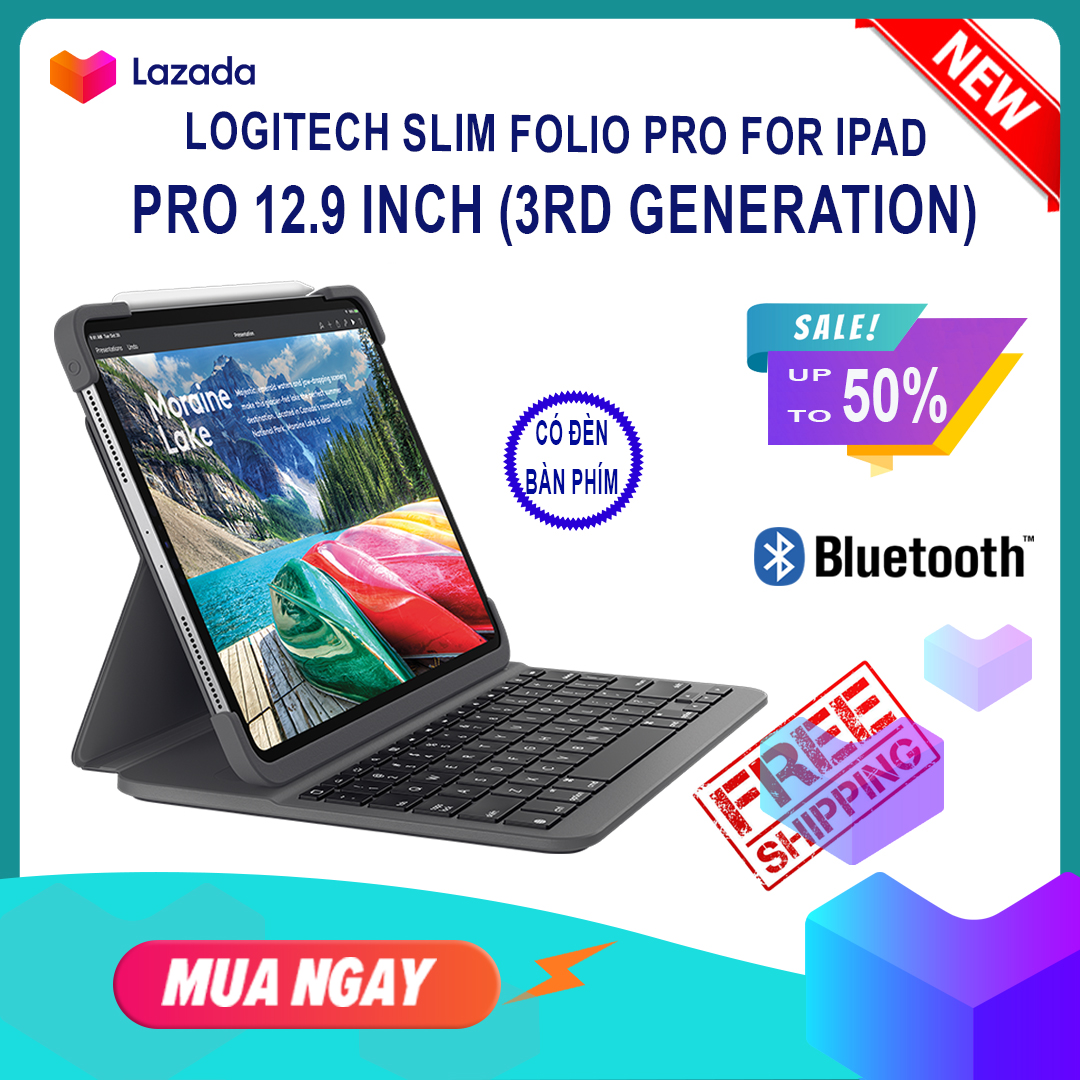 [HCM]Bàn Phím Logitech Slim Folio Pro Cho iPad Pro 12.9 inch (3rd Gen - 2018) - (4rd Gen - 2020)Tích Hợp Case Bảo Vệ Đèn Bàn Phím New Full Box