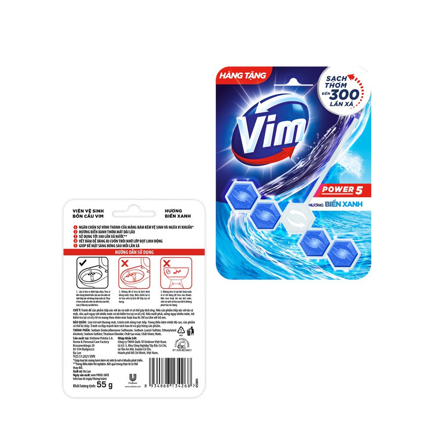 Viên tẩy bồn cầu Vim Power 5 Unilever Vim biển xanh