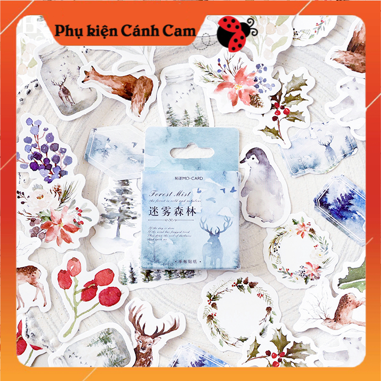 Sticker Hộp 45 Miếng Dán Dễ Thương Chủ Đề Khu Rừng Tuyết - Phụ kiện Cánh Cam