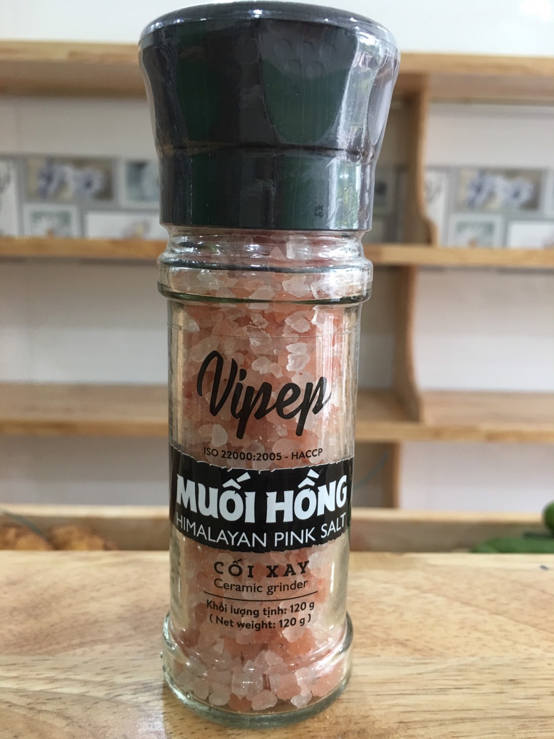 Muối hồng Himalaya hũ cối xay thủy tinh lưỡi gốm 120g