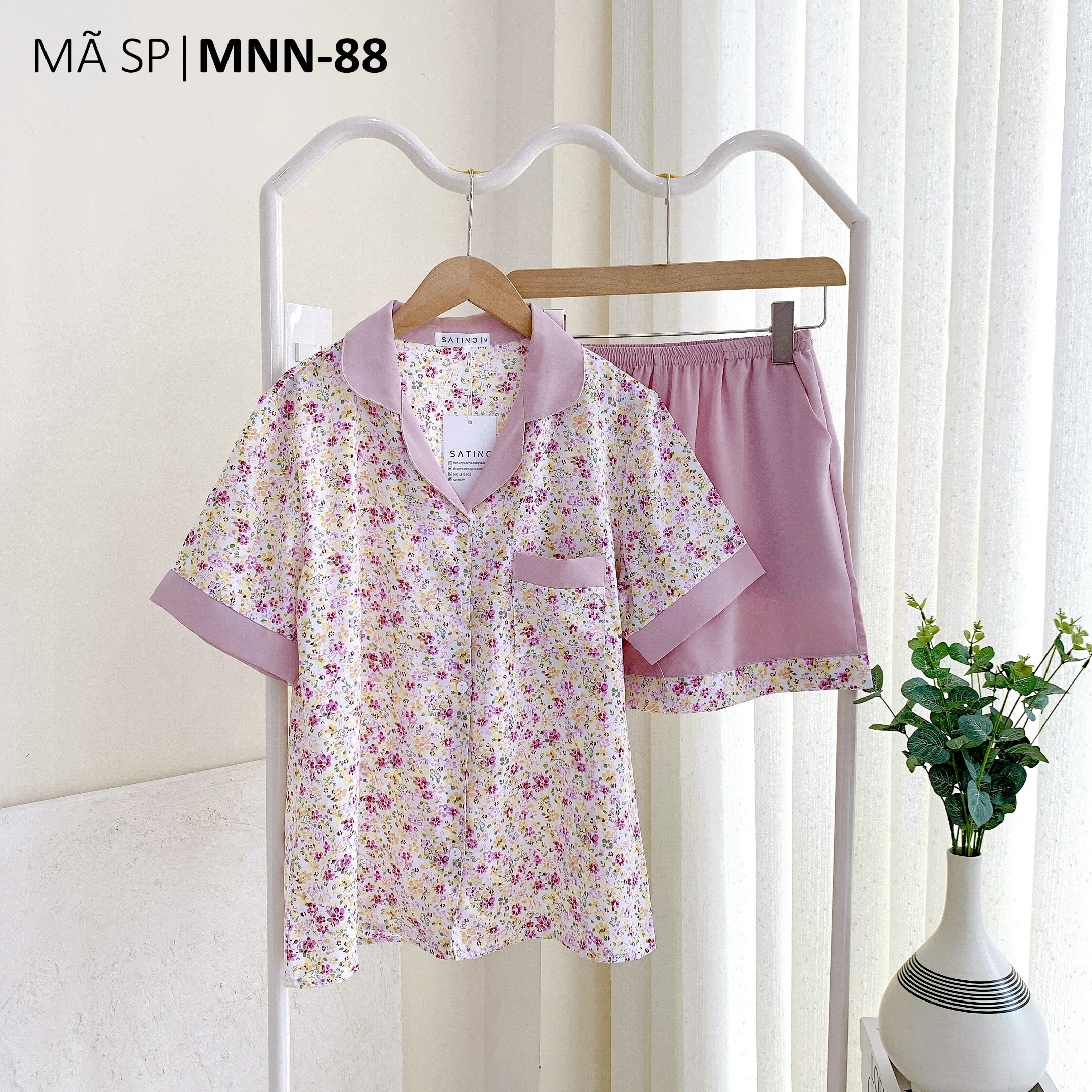 Đồ bộ mặc nhà, đồ ngủ, pijama nữ lụa tnqn satino - minki lilac & karen orange
