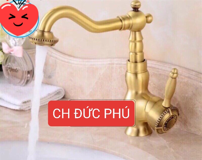 Vòi lavabo nóng lạnh đồng cổ điển,vòi lavabo chất liệu đồng thau sang trọng quý phái
