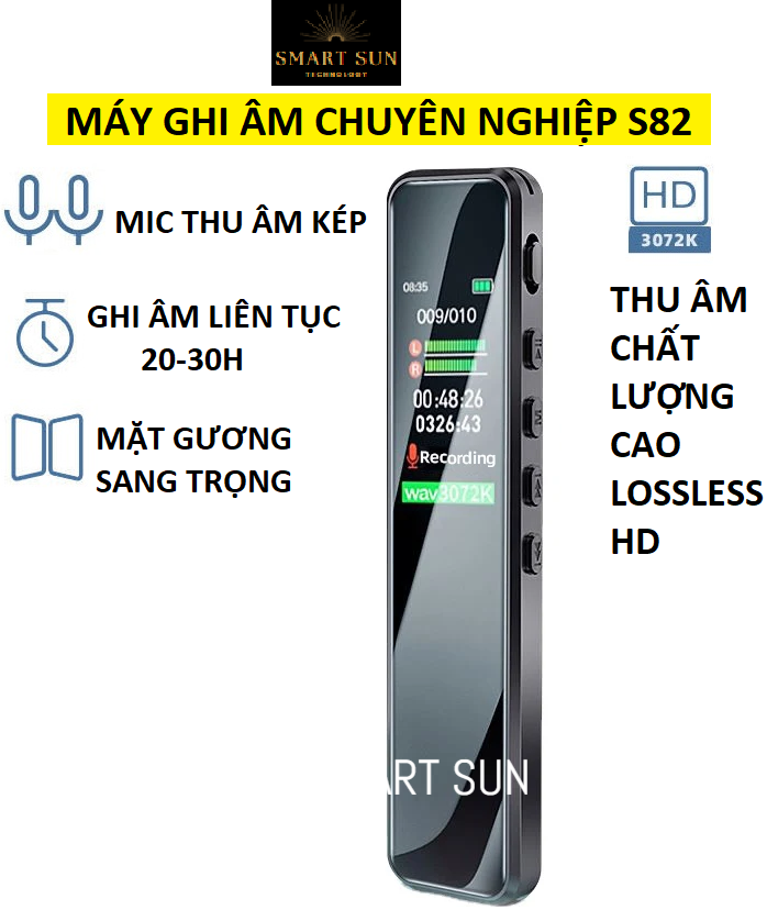 Máy ghi âm chuyên nghiệp S82 có lọc âm mic thu âm kép pin sử dụng liên tục 2030H