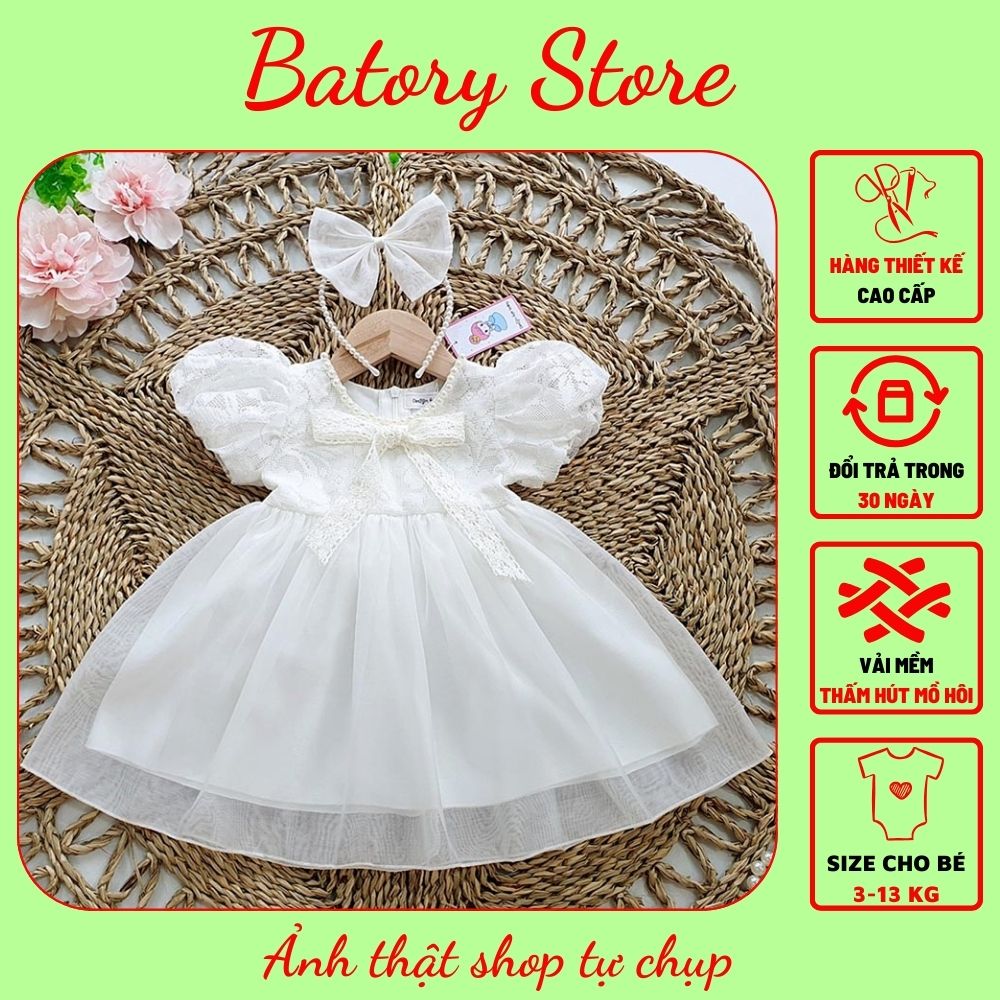 [BEST SELLER] Váy Đầm Công Chúa Tiểu Thư Màu Trắng Hoa Nổi Cho Bé Gái, Trẻ Sơ Sinh Từ 4-30 kg rẻ đẹp Thích hợp đi chơi đi tiệc, làm quà tặng thôi nôi sinh nhật đầy tháng cho bé MINT CLOSET Cửa hàng quần áo trẻ em