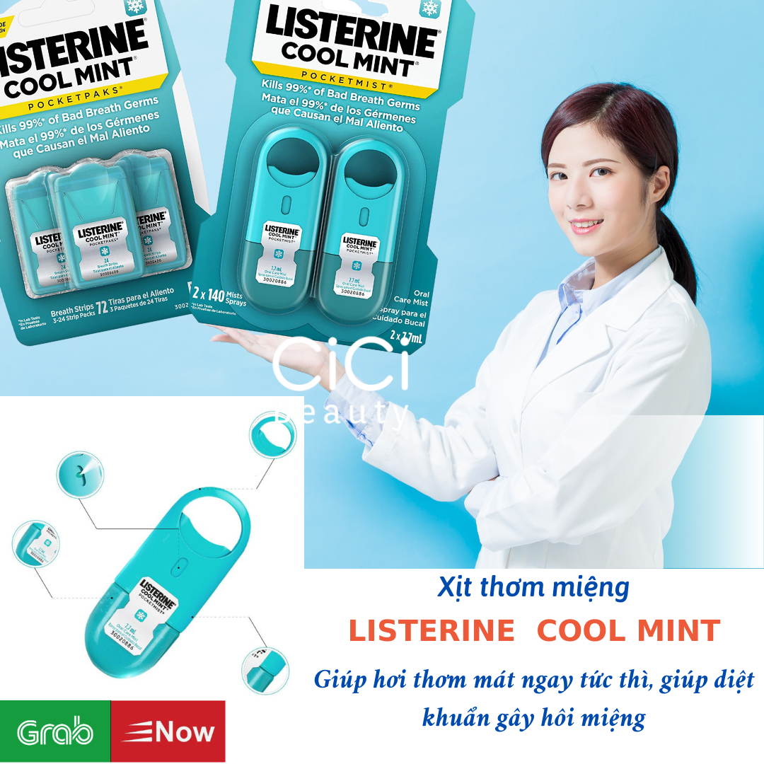 Và Xịt ngậm thơm miệng Listerin Cool Mint Hàng Mỹ - Khử mùi, diệt khuẩn, hơi thở thơm mát